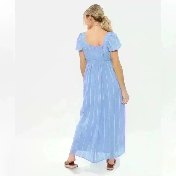 NWOT American Eagle Flutter Sleeve Blue Stripe Midi Maxi Dress Size Medium - Picture 2 of 6